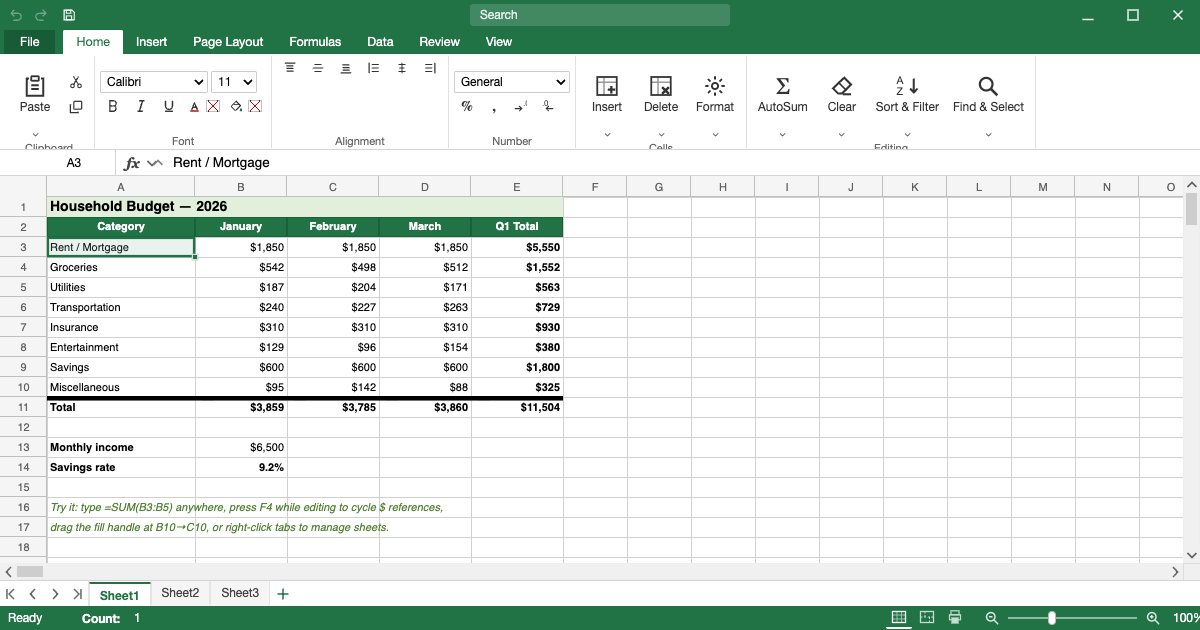 Screenshot of the Excel demo