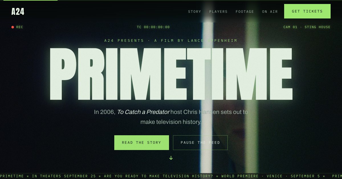 Screenshot of the Primetime Movie Landing Page demo